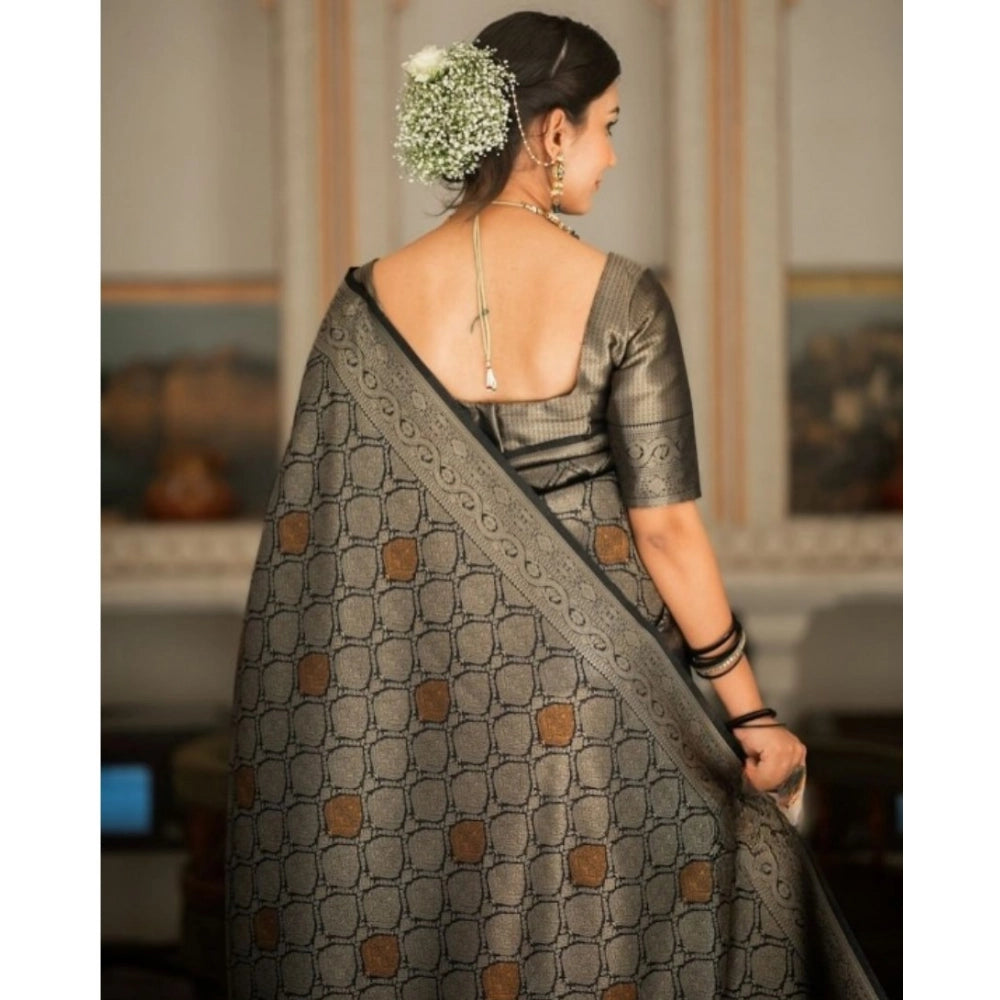 Women'S Silk Printed Saree With Unstitched Blouse 5.5Mtr (Blac
