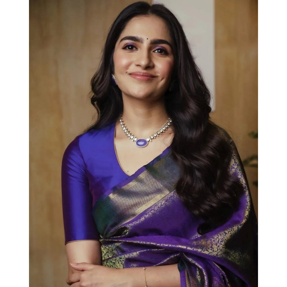 Women'S Silk Printed Saree With Unstitched Blouse 5.5Mtr (Purp