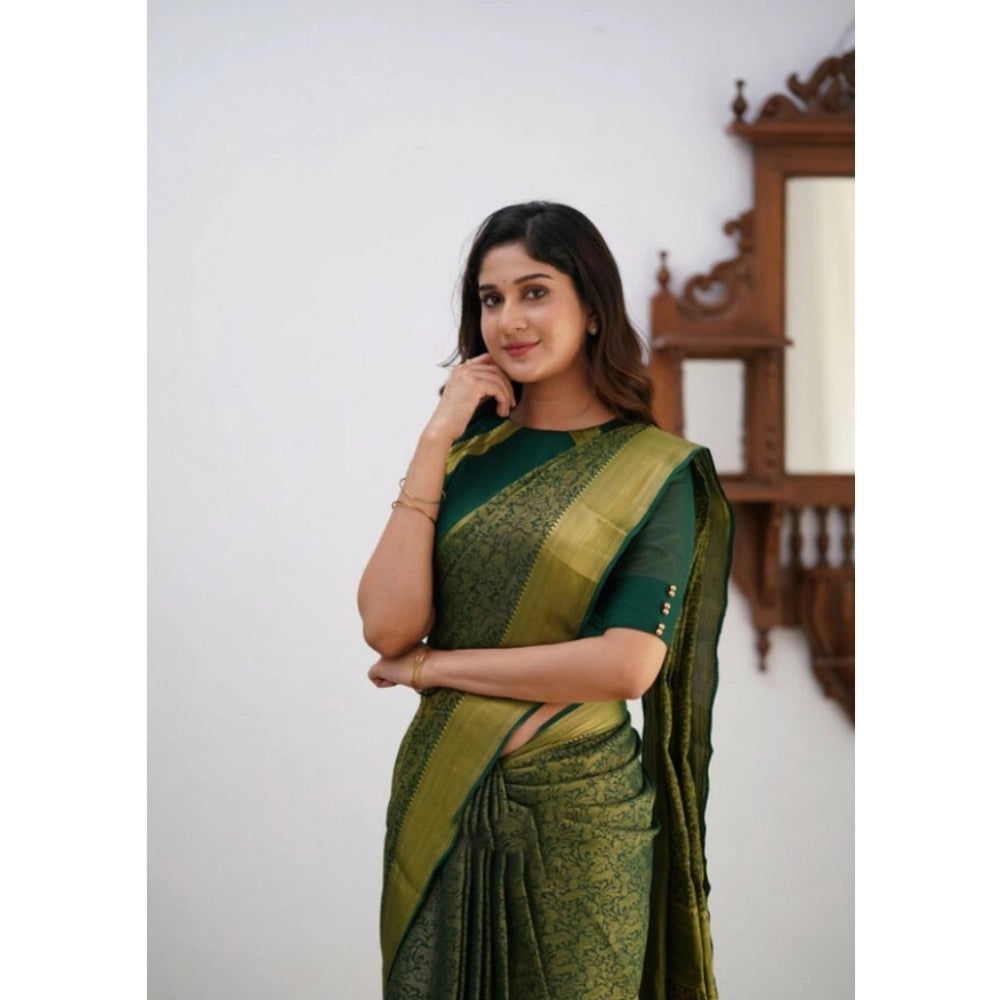 Women'S Silk Printed Saree With Unstitched Blouse 5.5Mtr (Gree