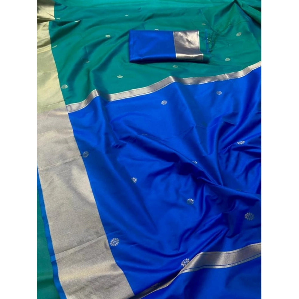 Women'S Silk Printed Saree With Unstitched Blouse 5.5Mtr (Blue