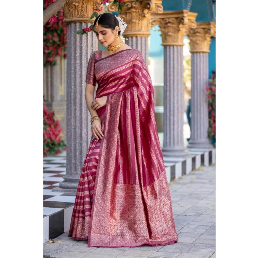 Women'S Silk Printed Saree With Unstitched Blouse 5.5Mtr (Pink