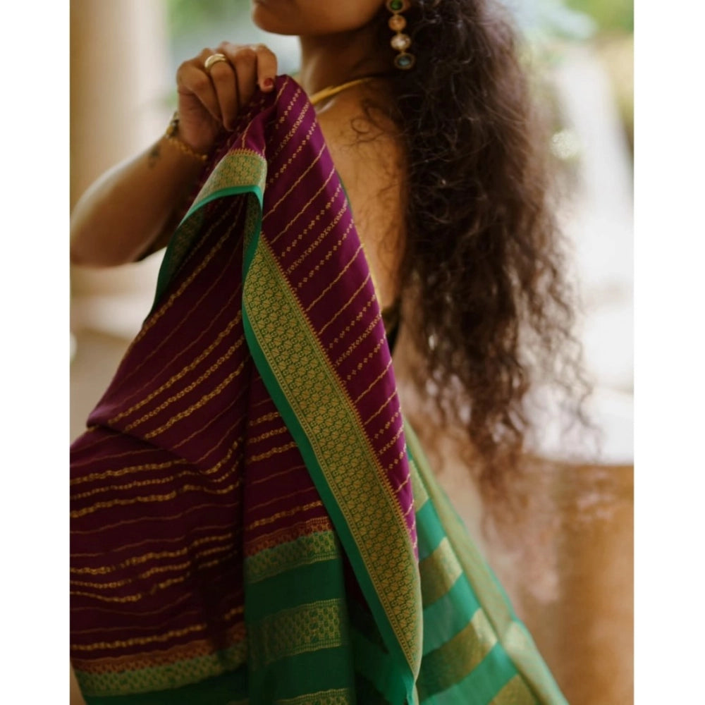 Women'S Silk Printed Saree With Unstitched Blouse 5.5Mtr (Wine