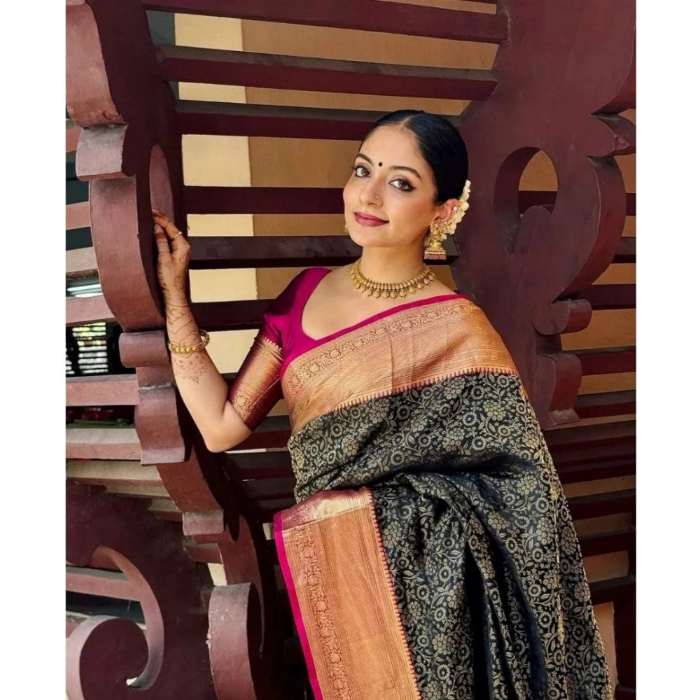Women'S Silk Printed Saree With Unstitched Blouse 5.5Mtr (Gree