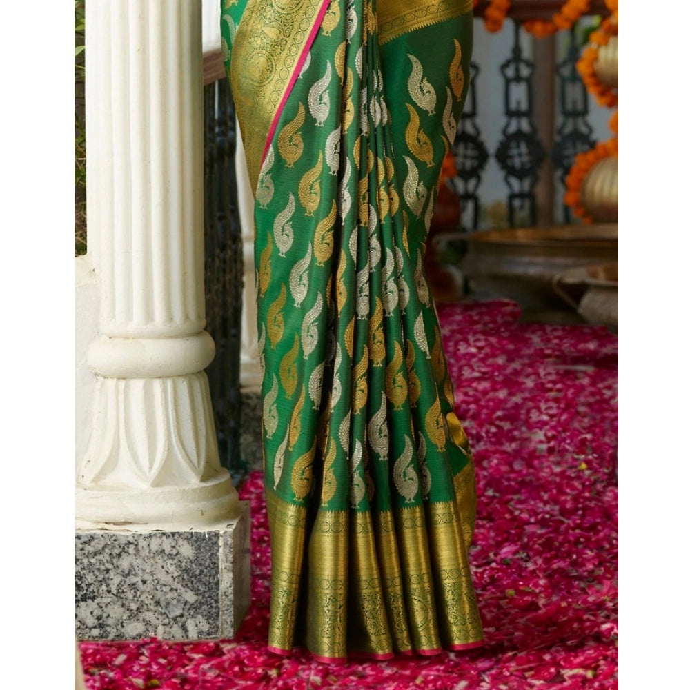 Women'S Silk Printed Saree With Unstitched Blouse 5.5Mtr (Gree