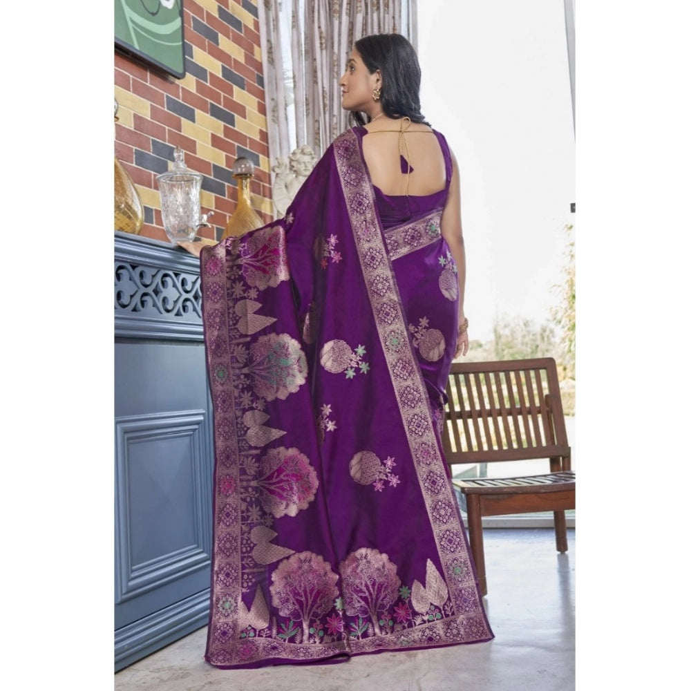 Women'S Silk Printed Saree With Unstitched Blouse 5.5Mtr (Purp