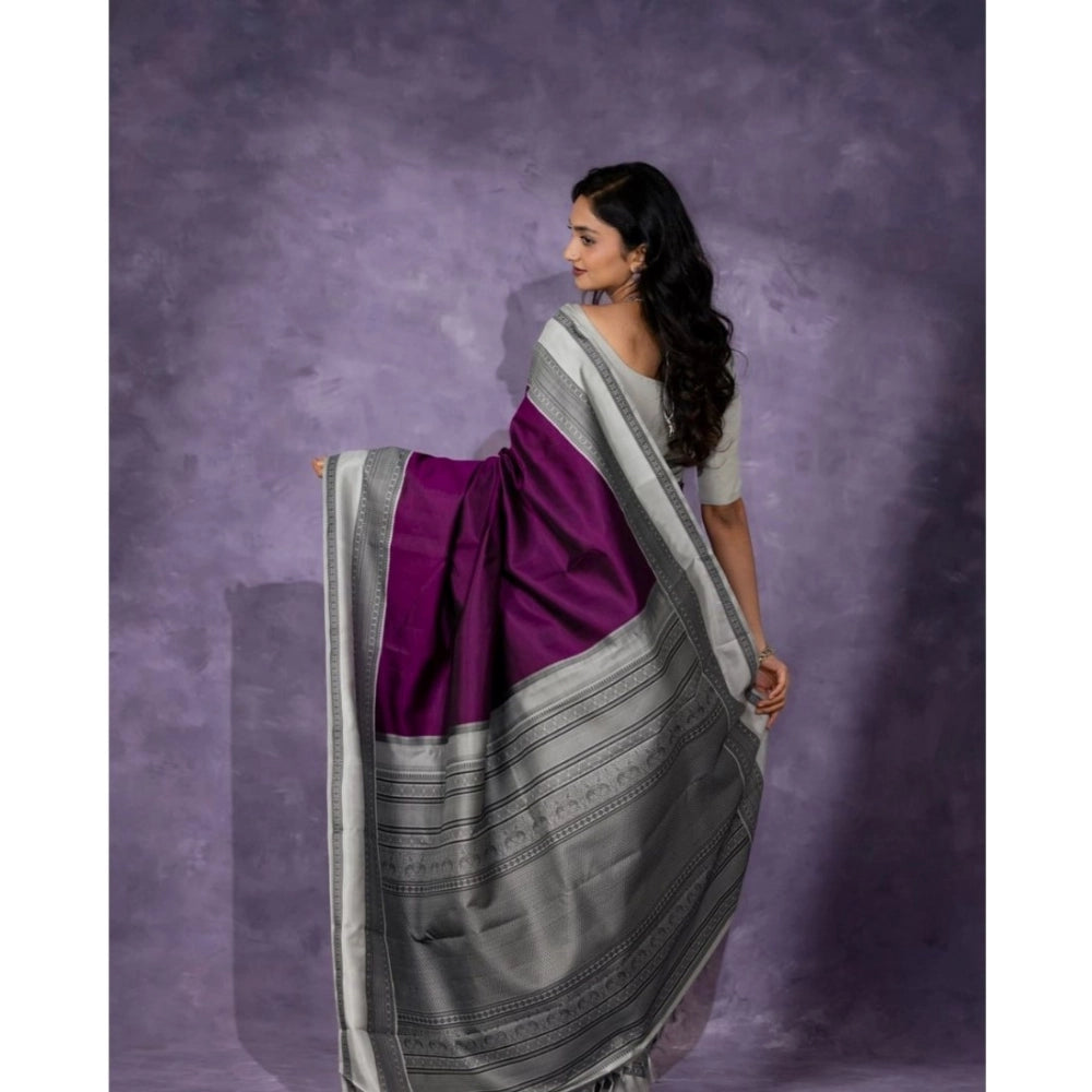 Women'S Silk Printed Saree With Unstitched Blouse 5.5Mtr (Purp