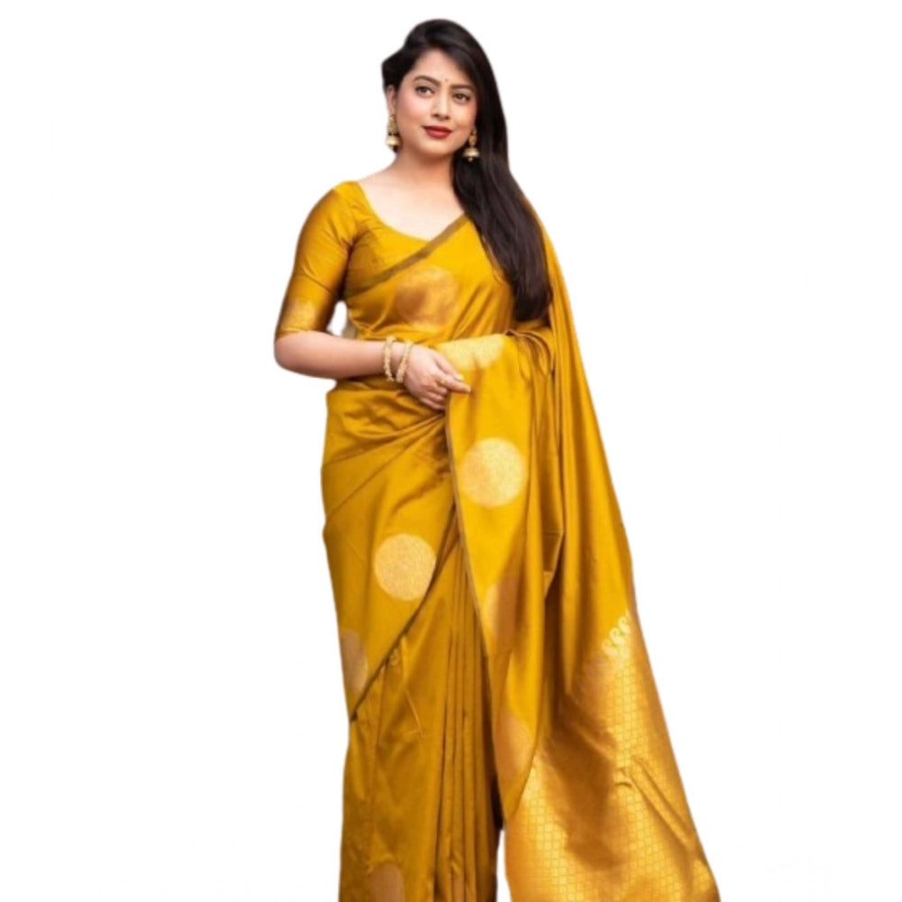 Women'S Silk Printed Saree With Unstitched Blouse 5.5Mtr (Yell