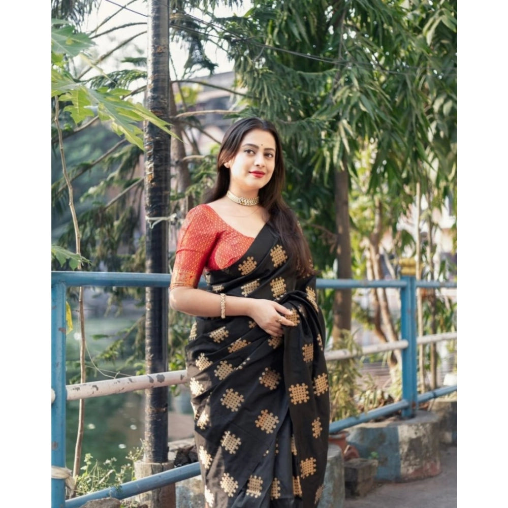 Women'S Silk Printed Saree With Unstitched Blouse 5.5Mtr (Blac