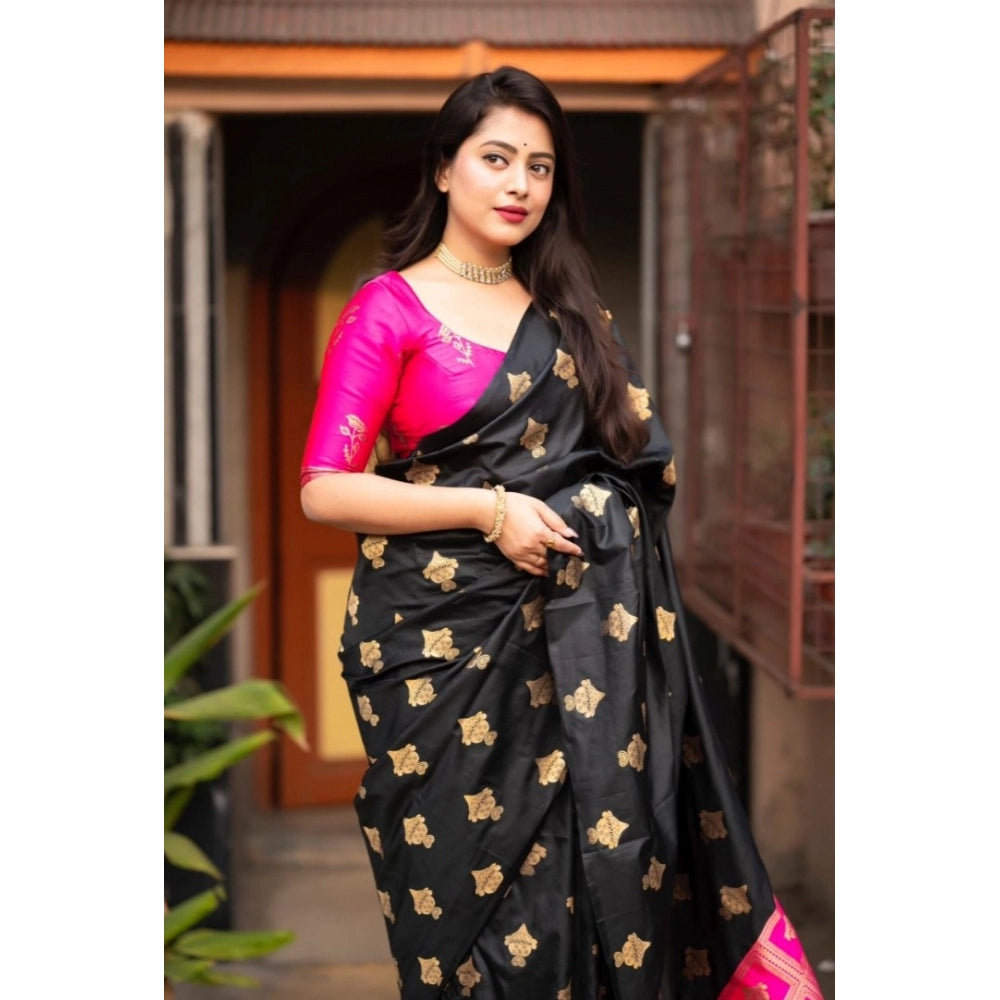 Women'S Silk Printed Saree With Unstitched Blouse 5.5Mtr (Pink