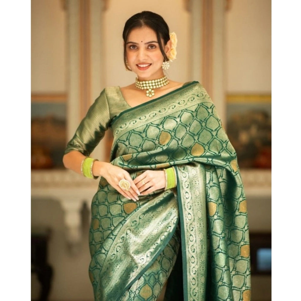 Women'S Silk Printed Saree With Unstitched Blouse 5.5Mtr (Gree