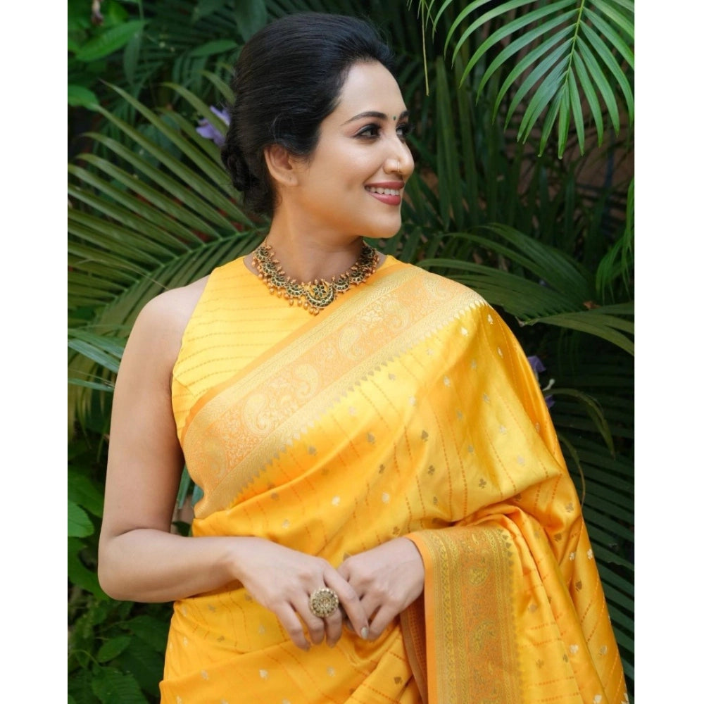Women'S Silk Printed Saree With Unstitched Blouse 5.5Mtr (Yell