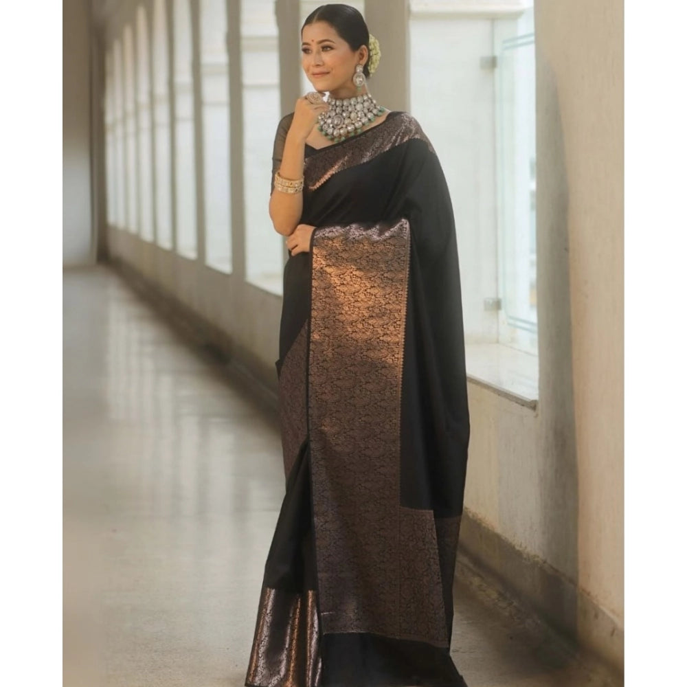 Women'S Silk Printed Saree With Unstitched Blouse 5.5Mtr (Blac