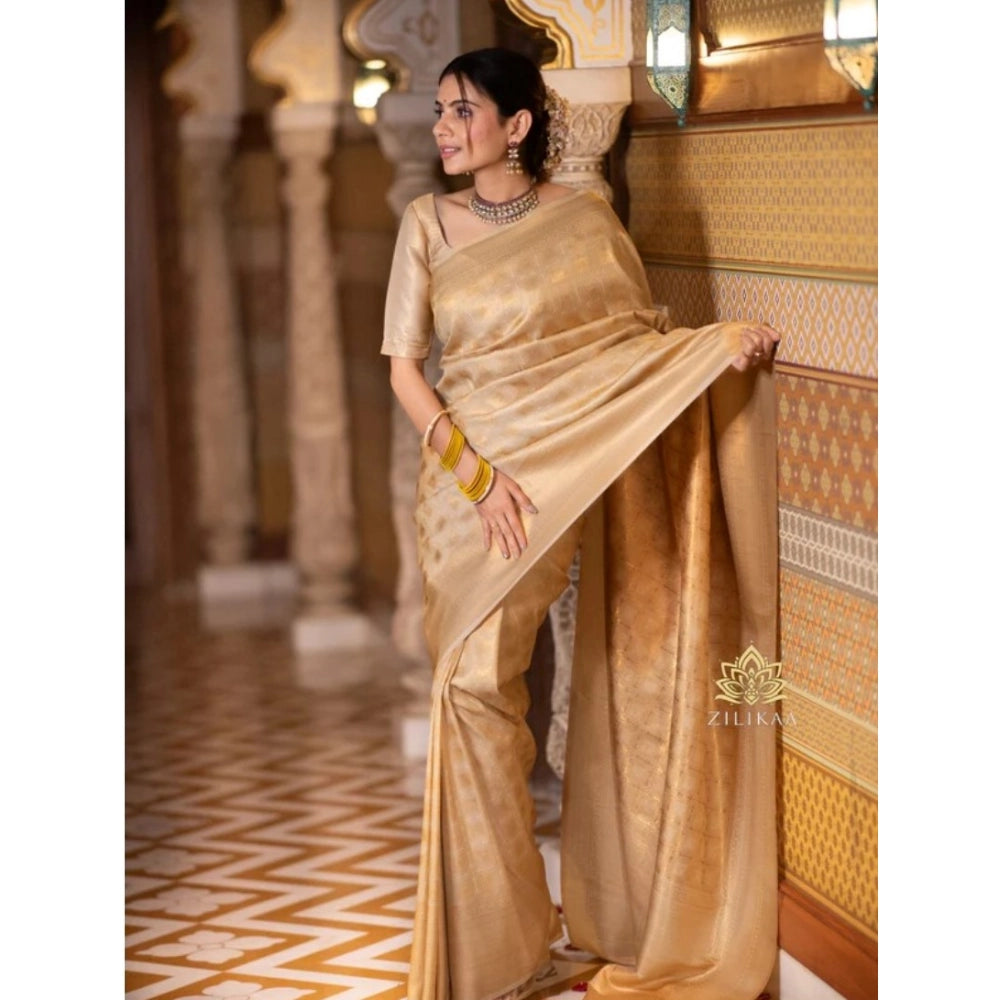 Women'S Silk Printed Saree With Unstitched Blouse 5.5Mtr (Crea