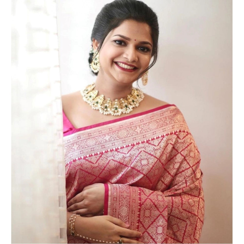 Women'S Silk Printed Saree With Unstitched Blouse 5.5Mtr (Pink