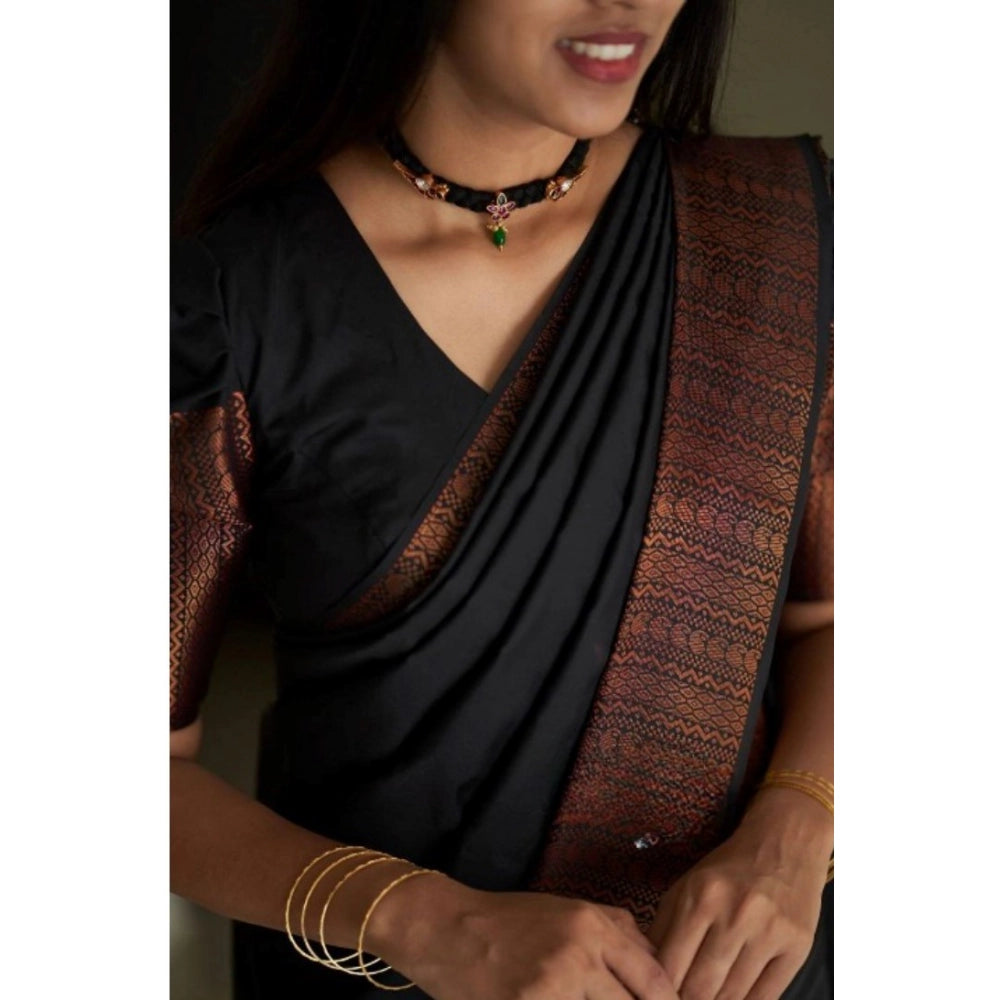 Women'S Silk Printed Saree With Unstitched Blouse 5.5Mtr (Blac