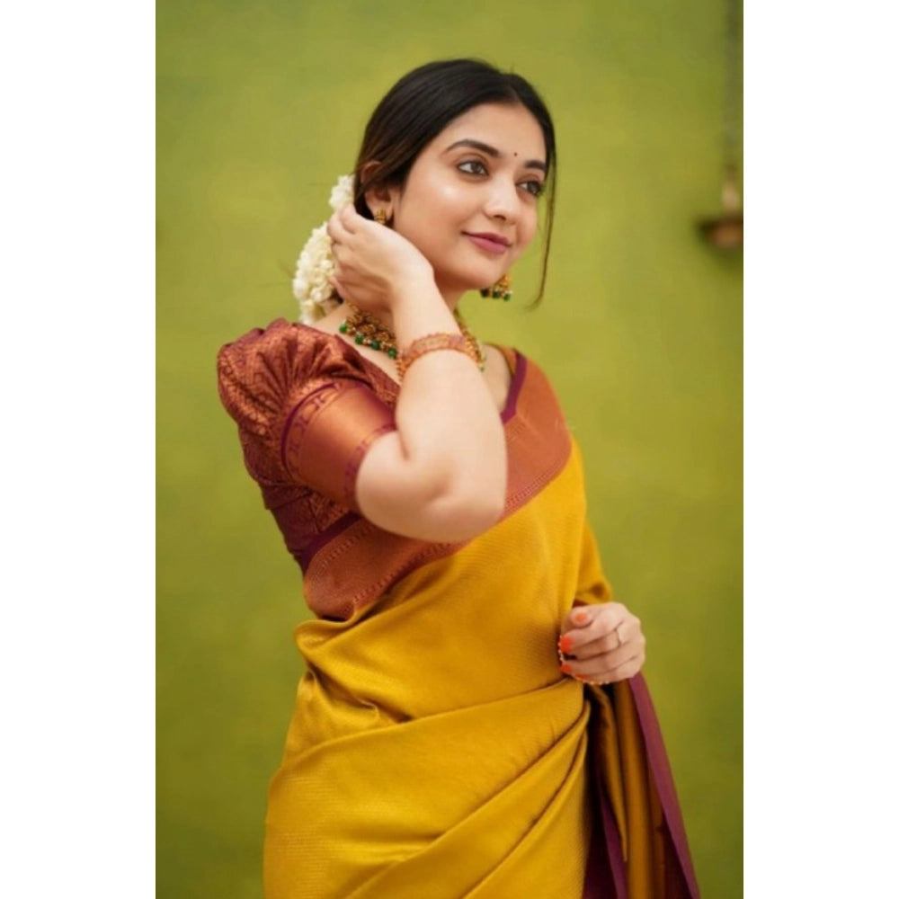 Women'S Silk Printed Saree With Unstitched Blouse 5.5Mtr (Yell