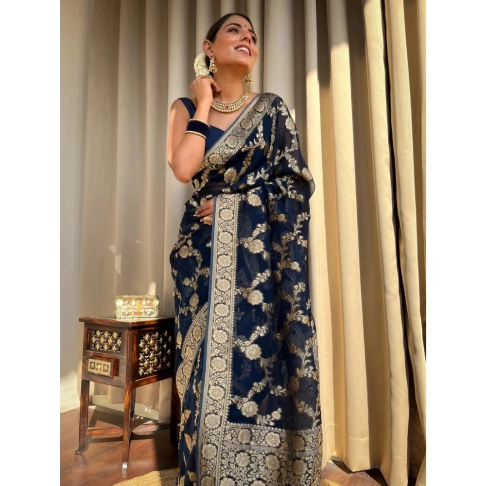 Women'S Silk Printed Saree With Unstitched Blouse 5.5Mtr (Dark