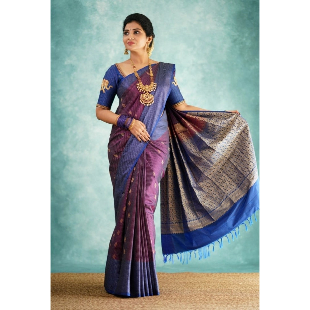 Women'S Silk Printed Saree With Unstitched Blouse 5.5Mtr (Purp