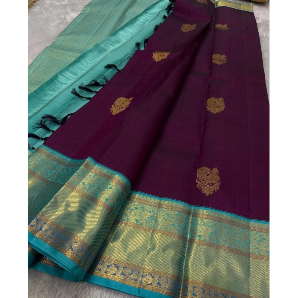 Women'S Silk Printed Saree With Unstitched Blouse 5.5Mtr (Wine