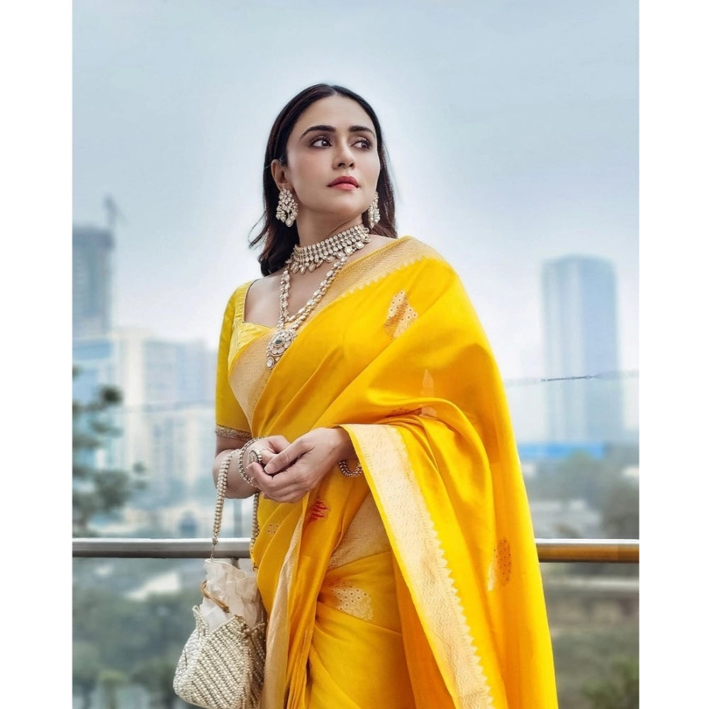 Women'S Silk Printed Saree With Unstitched Blouse 5.5Mtr (Yell