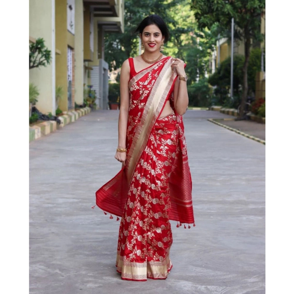 Women'S Silk Printed Saree With Unstitched Blouse 5.5Mtr (Whit