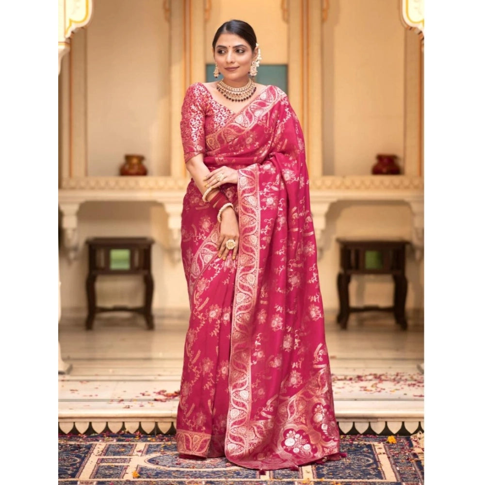 Women'S Silk Printed Saree With Unstitched Blouse 5.5Mtr (Pink