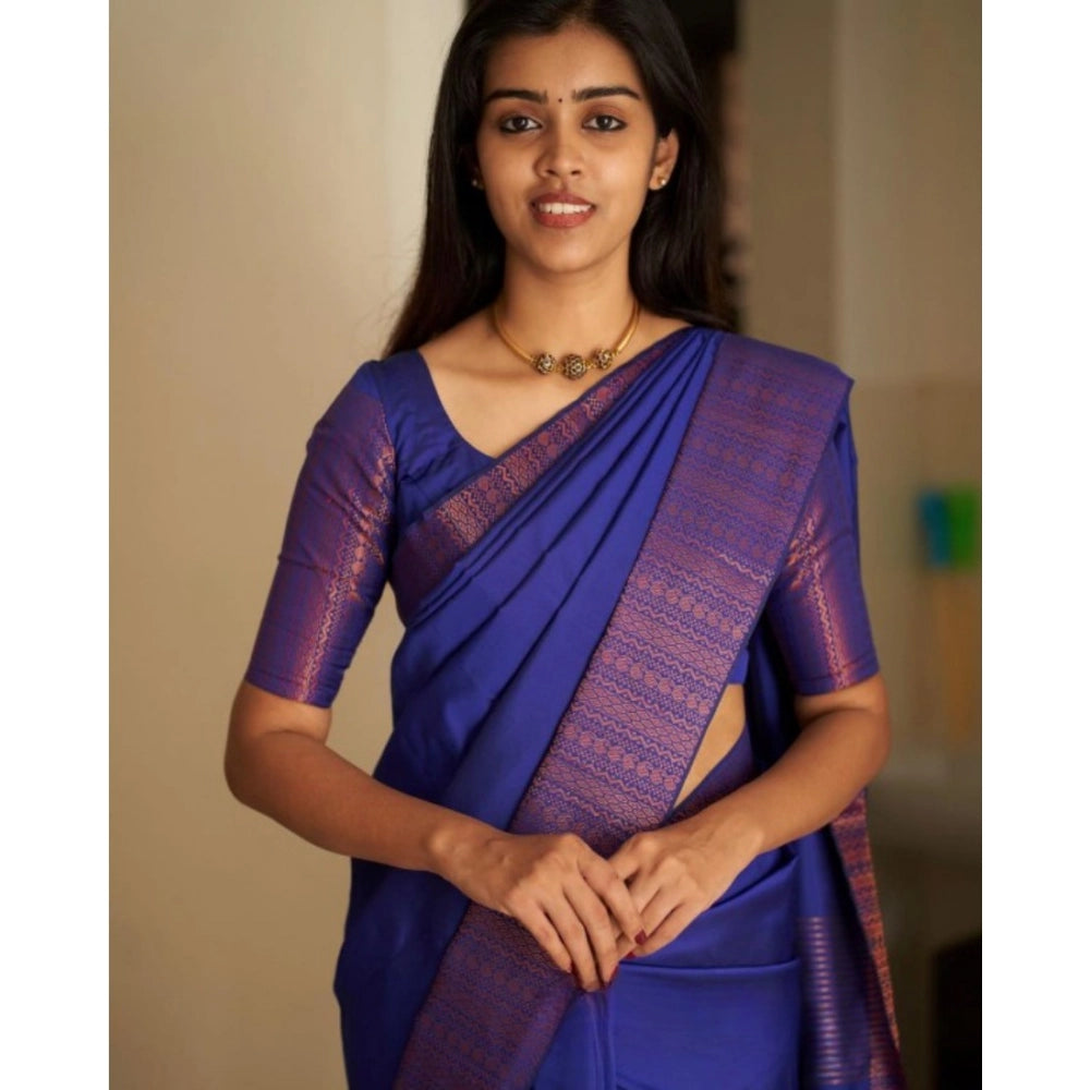 Women'S Silk Printed Saree With Unstitched Blouse 5.5Mtr (Blue
