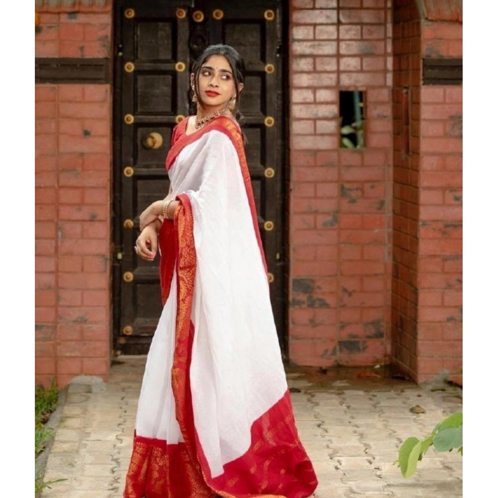 Women'S Silk Printed Saree With Unstitched Blouse 5.5Mtr (Whit