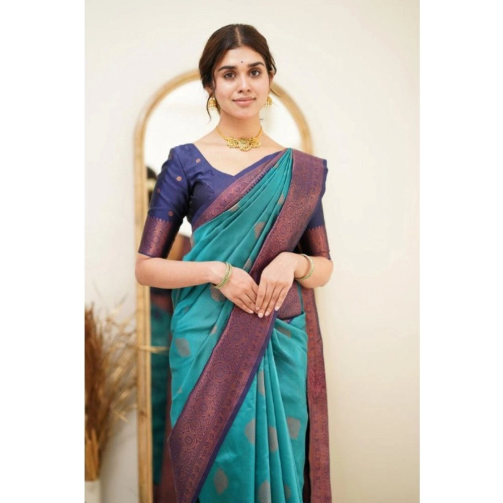 Women'S Silk Printed Saree With Unstitched Blouse 5.5Mtr (Rama