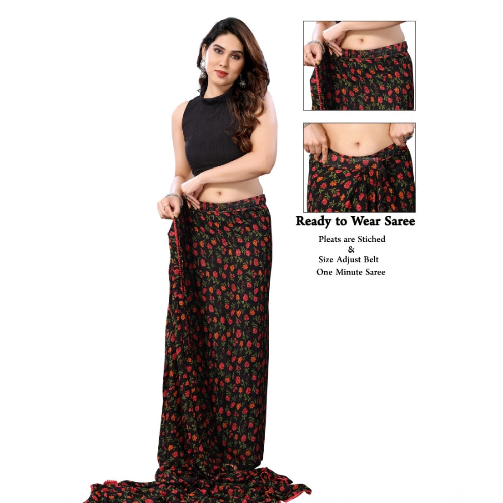 Women'S Small Lace Georgette Printed Ready-To-Wear Saree With