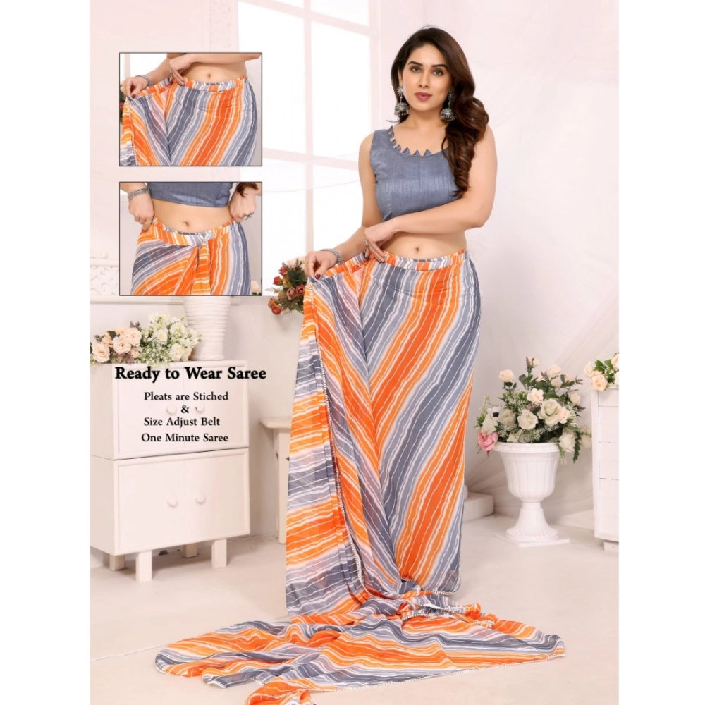 Women'S Small Lace Georgette Striped Ready-To-Wear Saree With