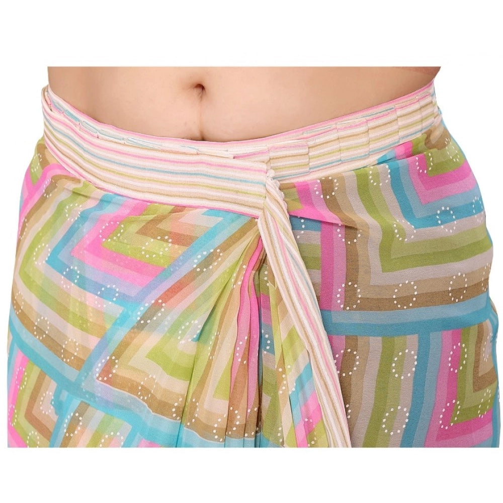 Women's Small Lace Georgette Printed Ready-to-Wear Saree With Unstitched Blouse 5.5 Mtr (Green) - VANSHELLE