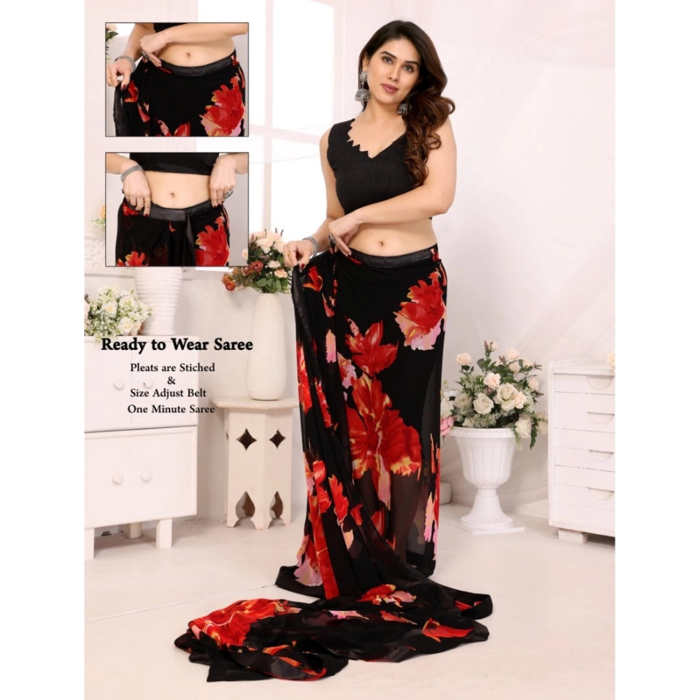 Women'S Small Lace Georgette Printed Ready-To-Wear Saree With