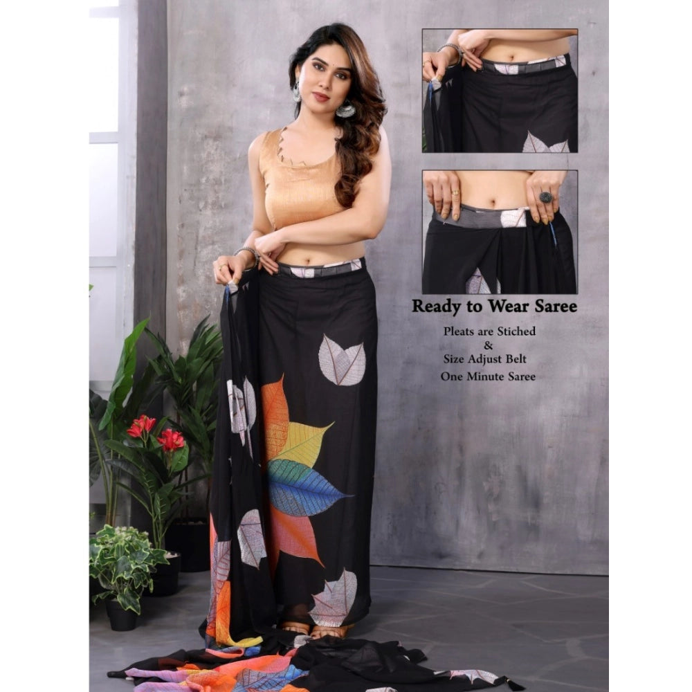 Women'S Small Lace Georgette Printed Ready-To-Wear Saree With