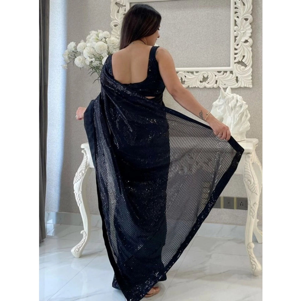 Women'S Georgette Embellished Sequnece Bollywood Saree With Un