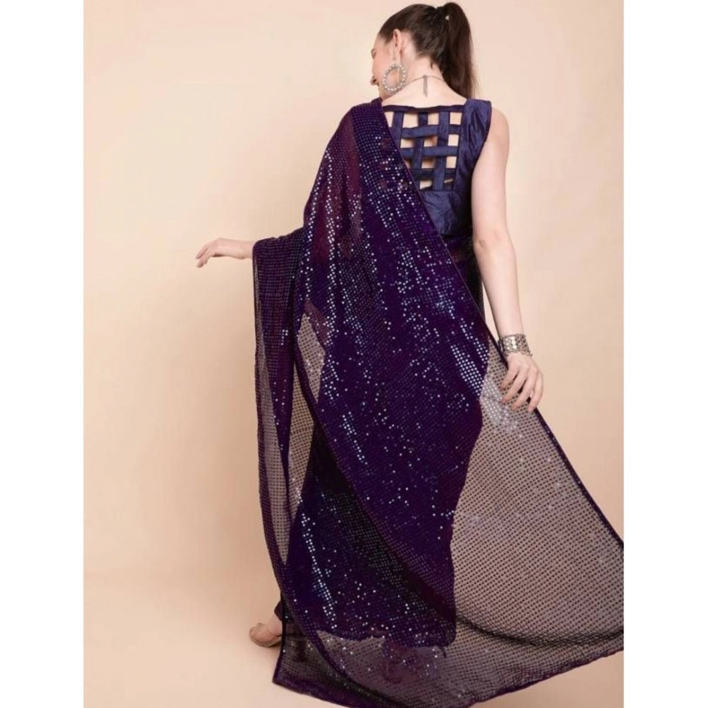 Women'S Georgette Embellished Sequnece Bollywood Saree With Un