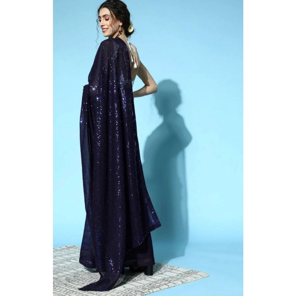 Women'S Georgette Embellished Sequnece Bollywood Saree With Un