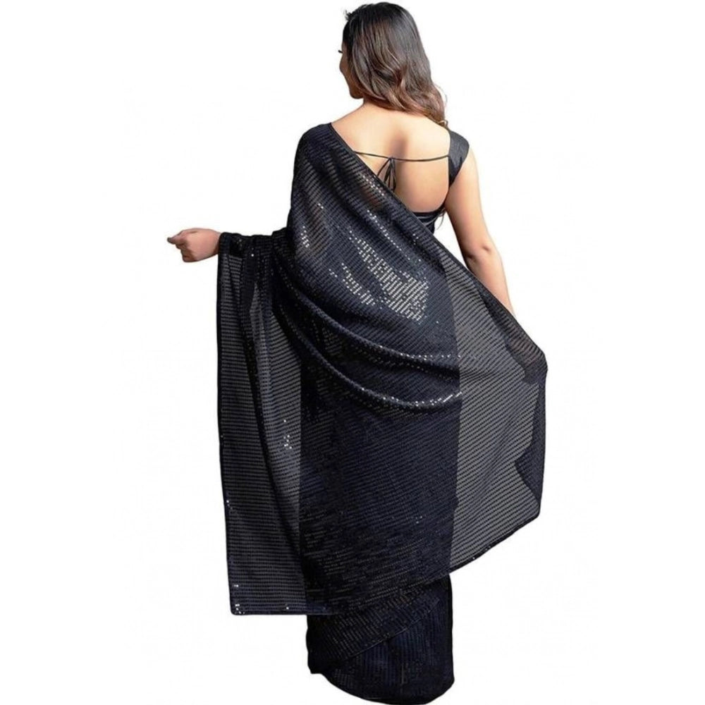 Women'S Georgette Embellished Sequnece Bollywood Saree With Un