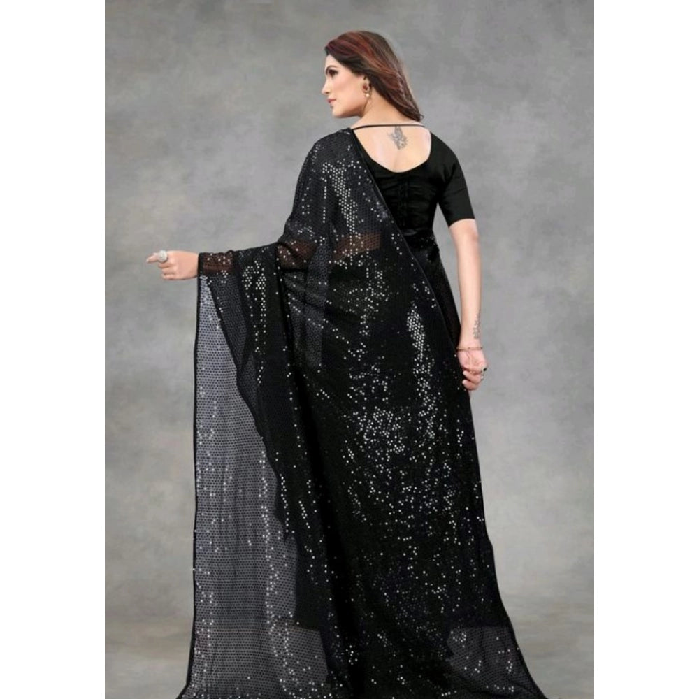 Women'S Georgette Embellished Sequnece Bollywood Saree With Un