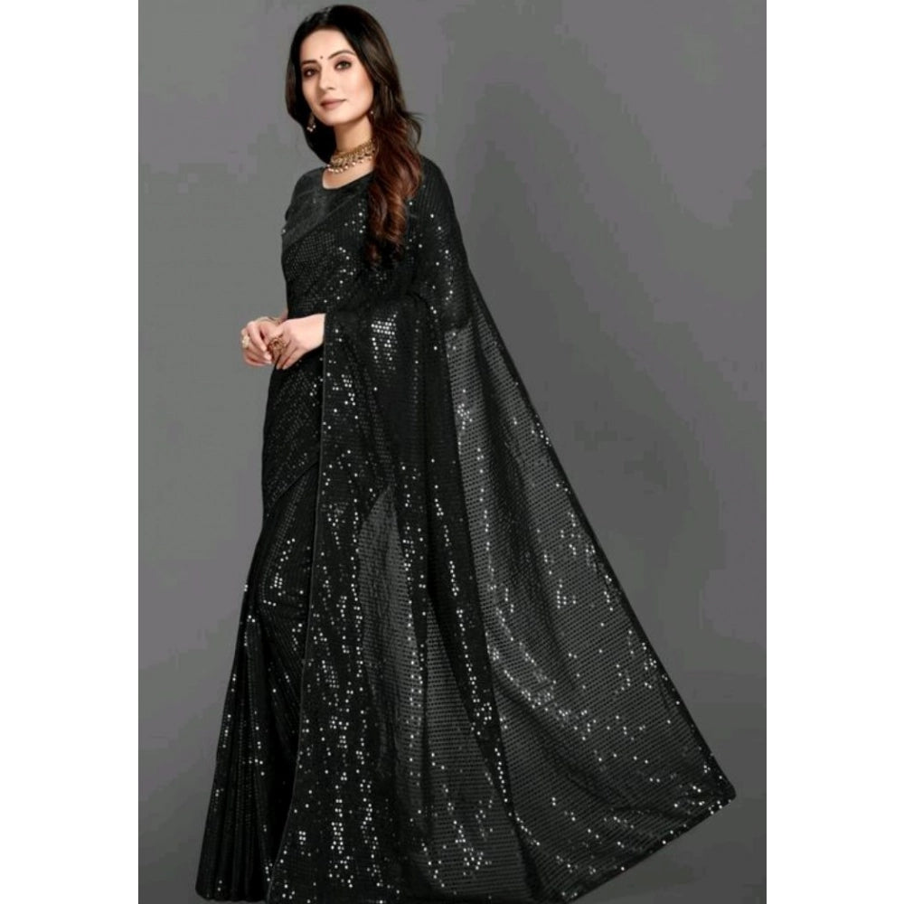 Women'S Georgette Embellished Sequnece Bollywood Saree With Un