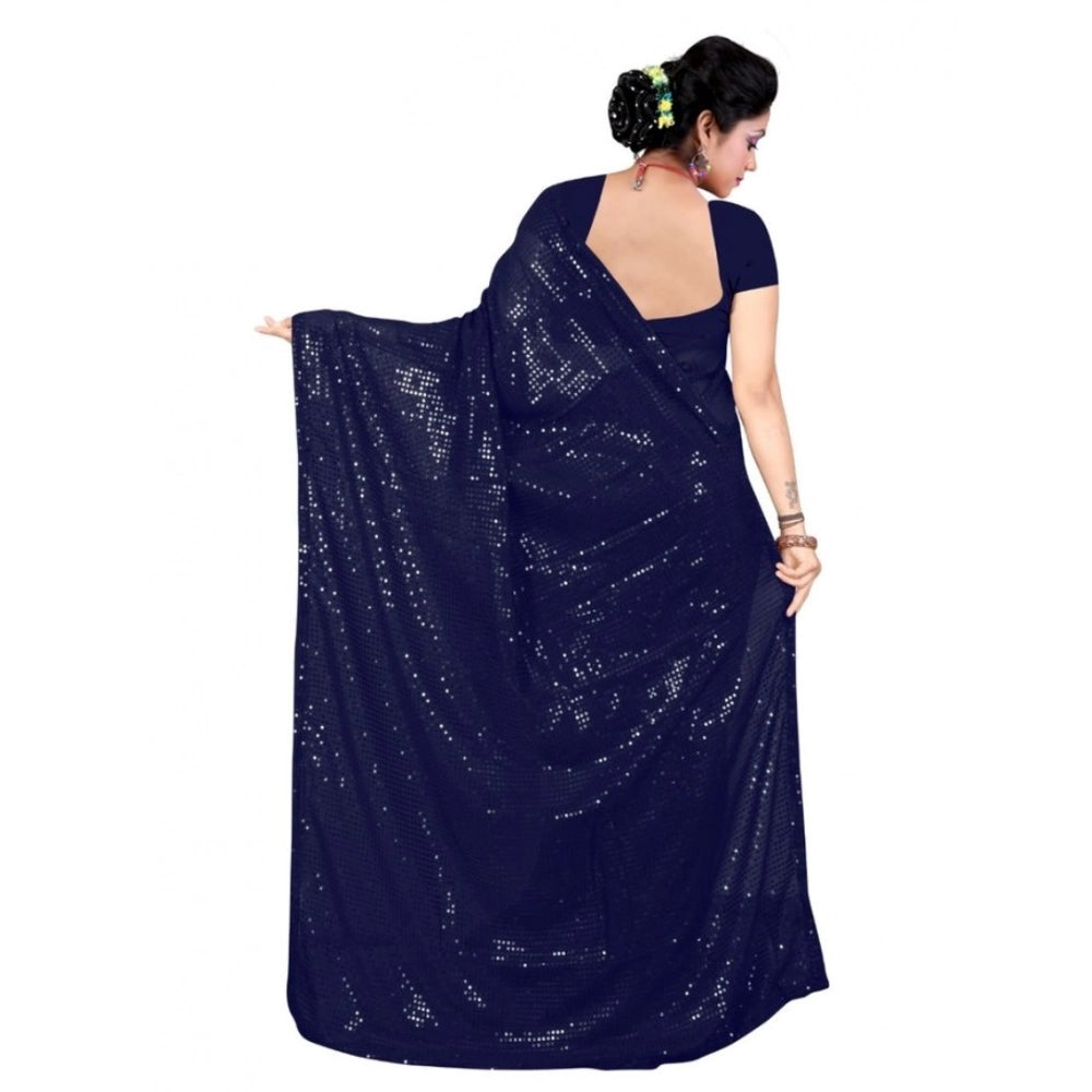 Women'S Georgette Embellished Sequnece Bollywood Saree With Un