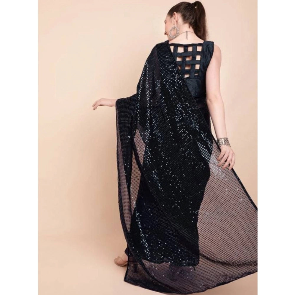 Women'S Georgette Embellished Sequnece Bollywood Saree With Un