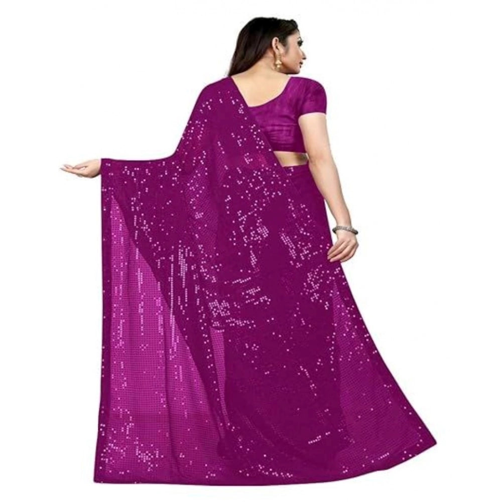 Women'S Georgette Embellished Sequnece Bollywood Saree With Un