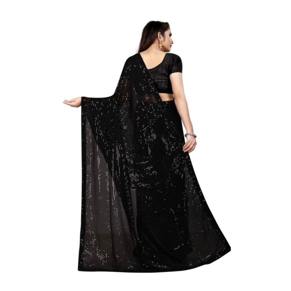 Women'S Georgette Embellished Sequnece Bollywood Saree With Un