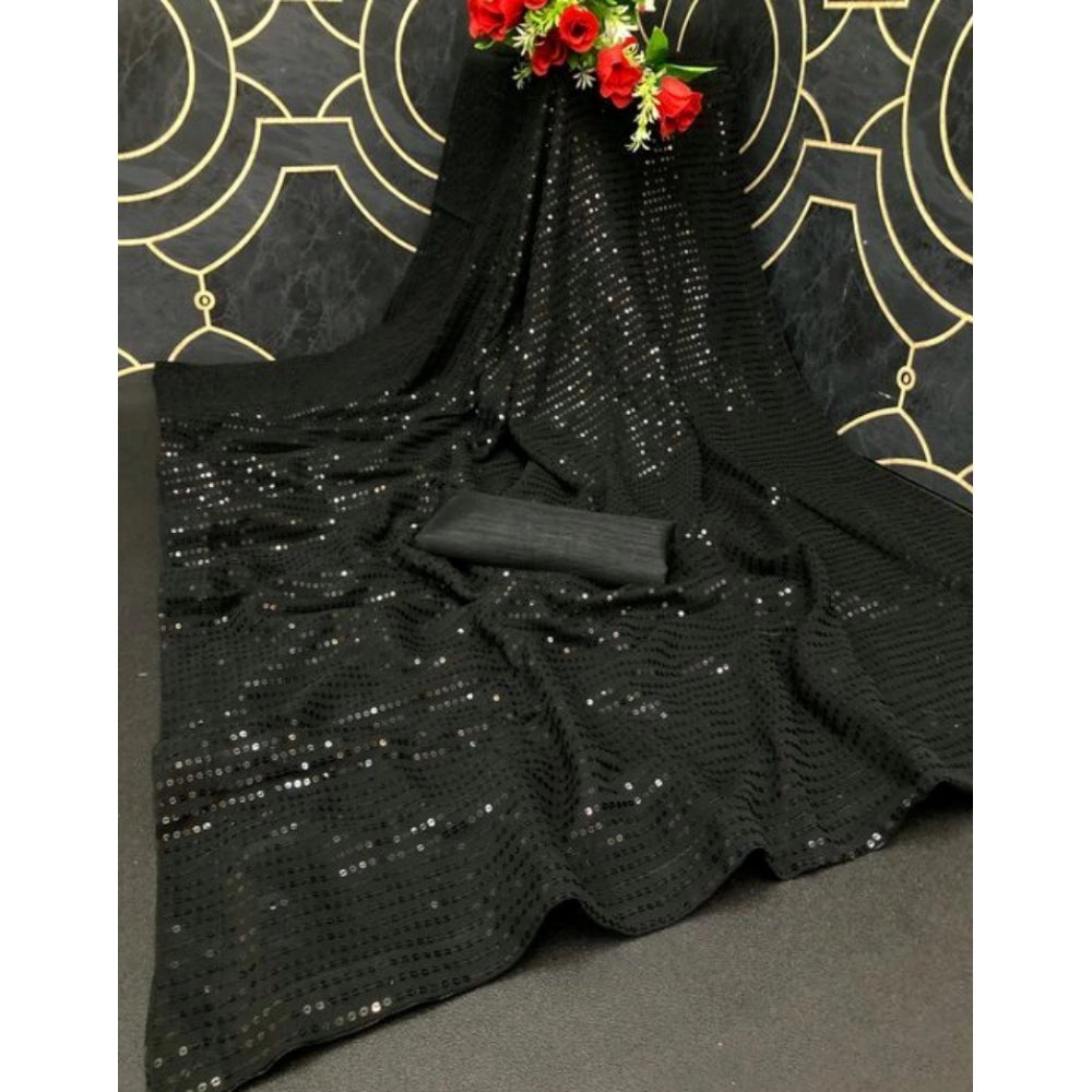 Women'S Georgette Embellished Sequnece Bollywood Saree With Un