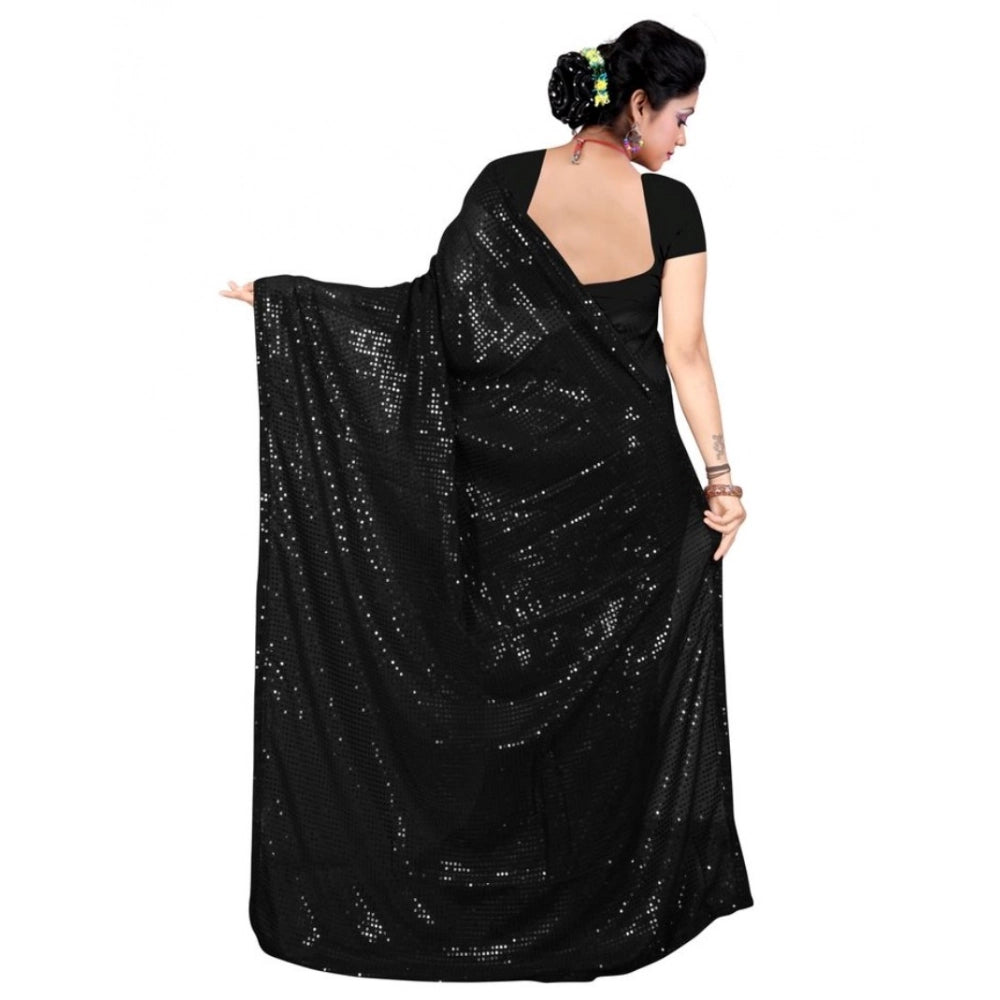 Women'S Georgette Embellished Sequnece Bollywood Saree With Un