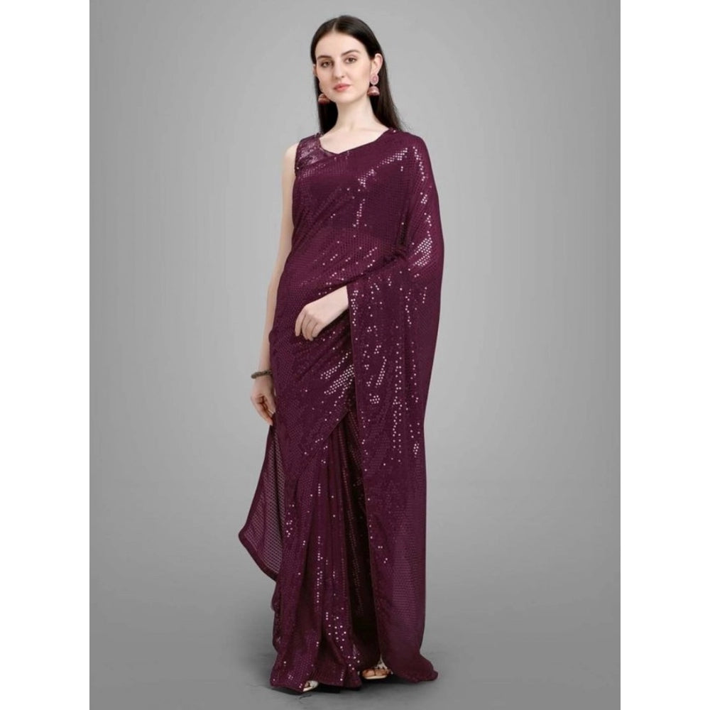 Women'S Georgette Embellished Sequnece Bollywood Saree With Un