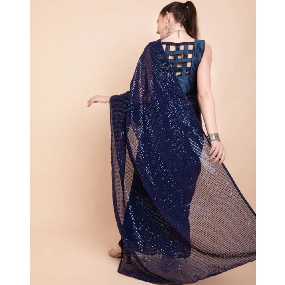 Women'S Georgette Embellished Sequnece Bollywood Saree With Un
