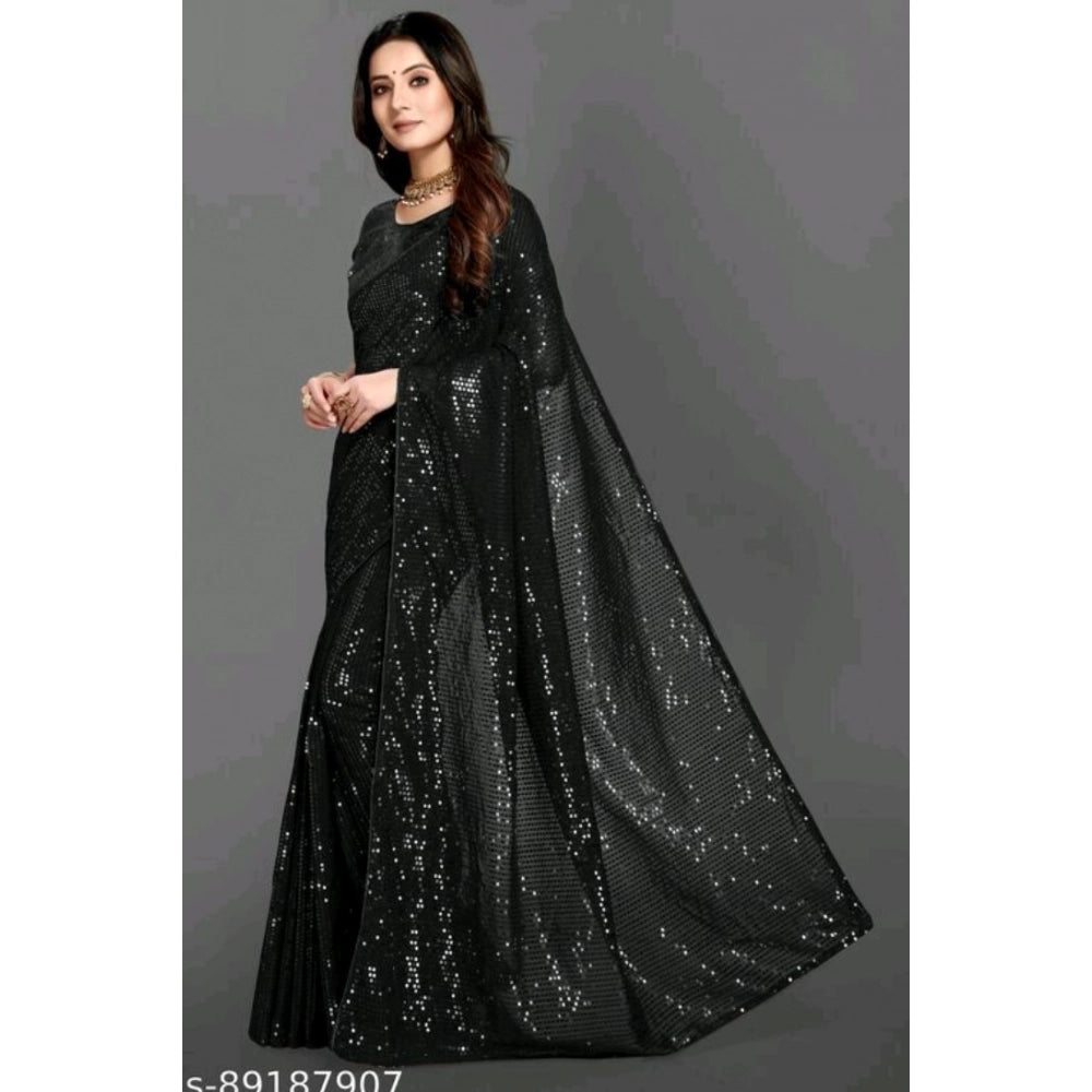 Women'S Georgette Embellished Sequnece Bollywood Saree With Un