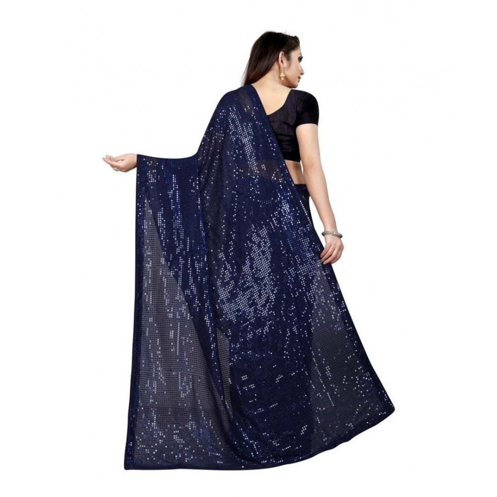 Women'S Georgette Embellished Sequnece Bollywood Saree With Un